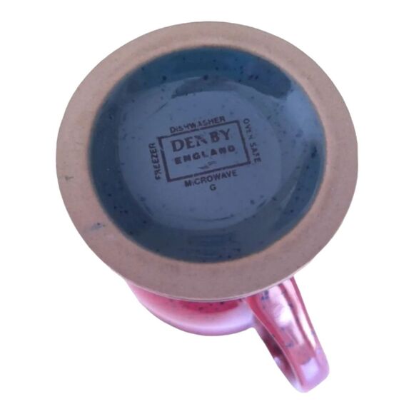 Denby England Harlequin 2 Footed Mugs Red Blue Green Stoneware Dishwasher Safe - Picture 3 of 4